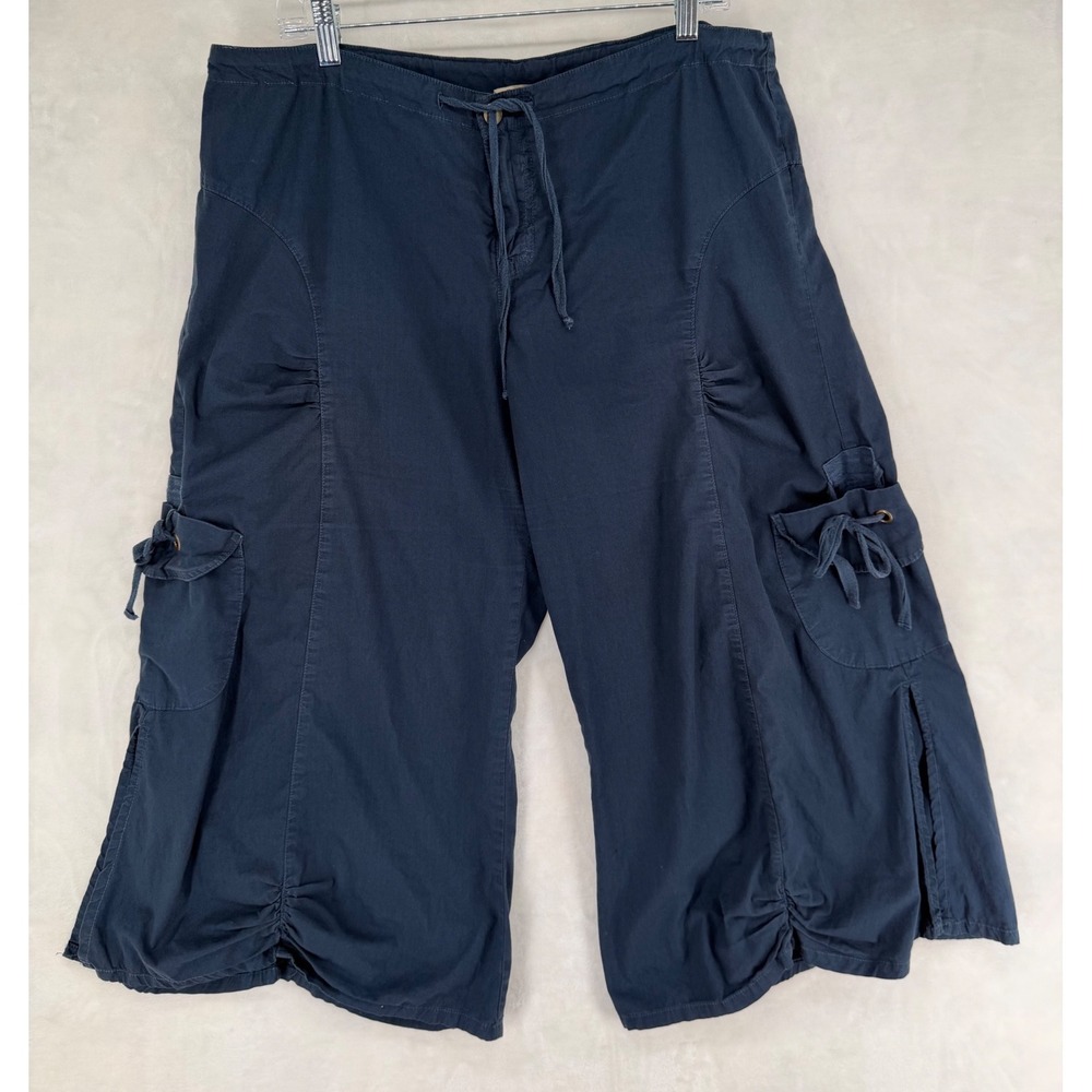 XCVI WEARABLES Drawstring Cargo Pants XL Ruched Gaucho Pockets Blue Lagenlook